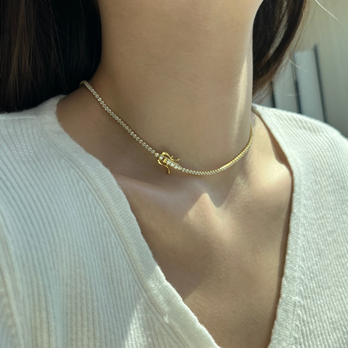 [Lumi Jewelry]Delicate Round Shape Tennis Necklace