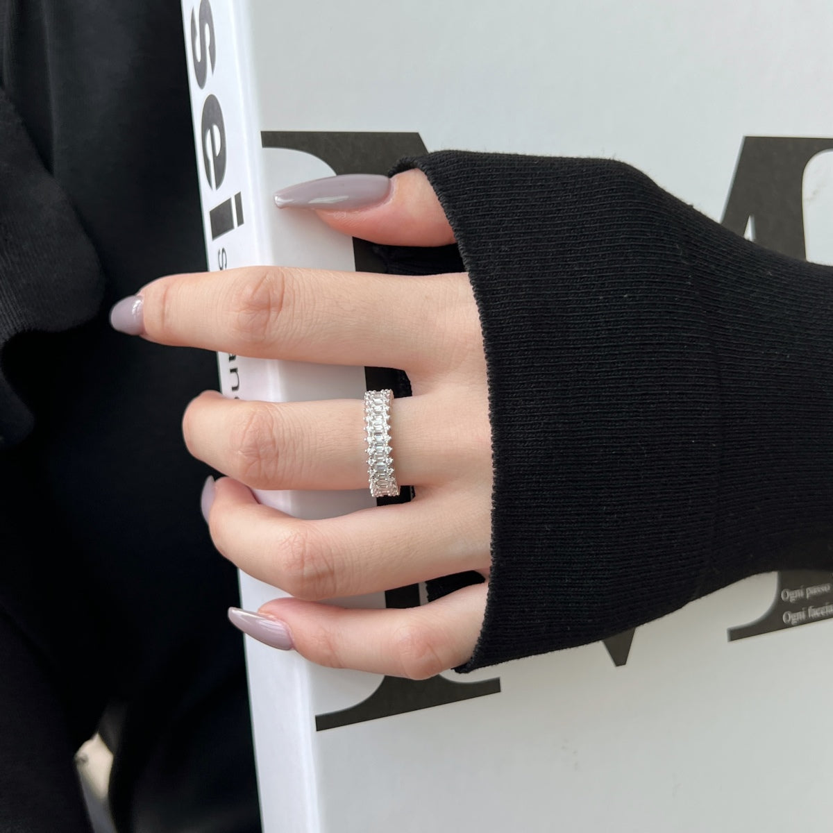 [Lumi Jewelry]Splashy Ornate Emerald Cut Cocktail Ring