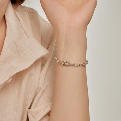 [Lumi Jewelry]Romantic Heart Shape Round Cut Lover Bracelet