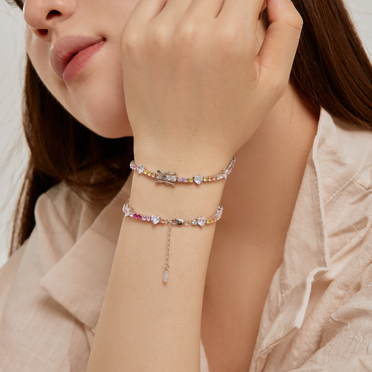 [Lumi Jewelry]Romantic Heart Shape Round Cut Lover Bracelet