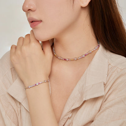 [Lumi Jewelry]Romantic Heart Shape Round Cut Lover Bracelet