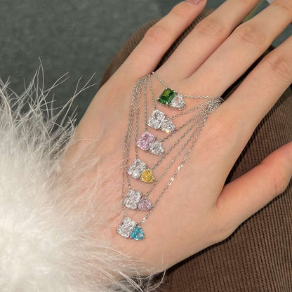 [Lumi Jewelry]Dazzling Square & Heart Shape Necklace