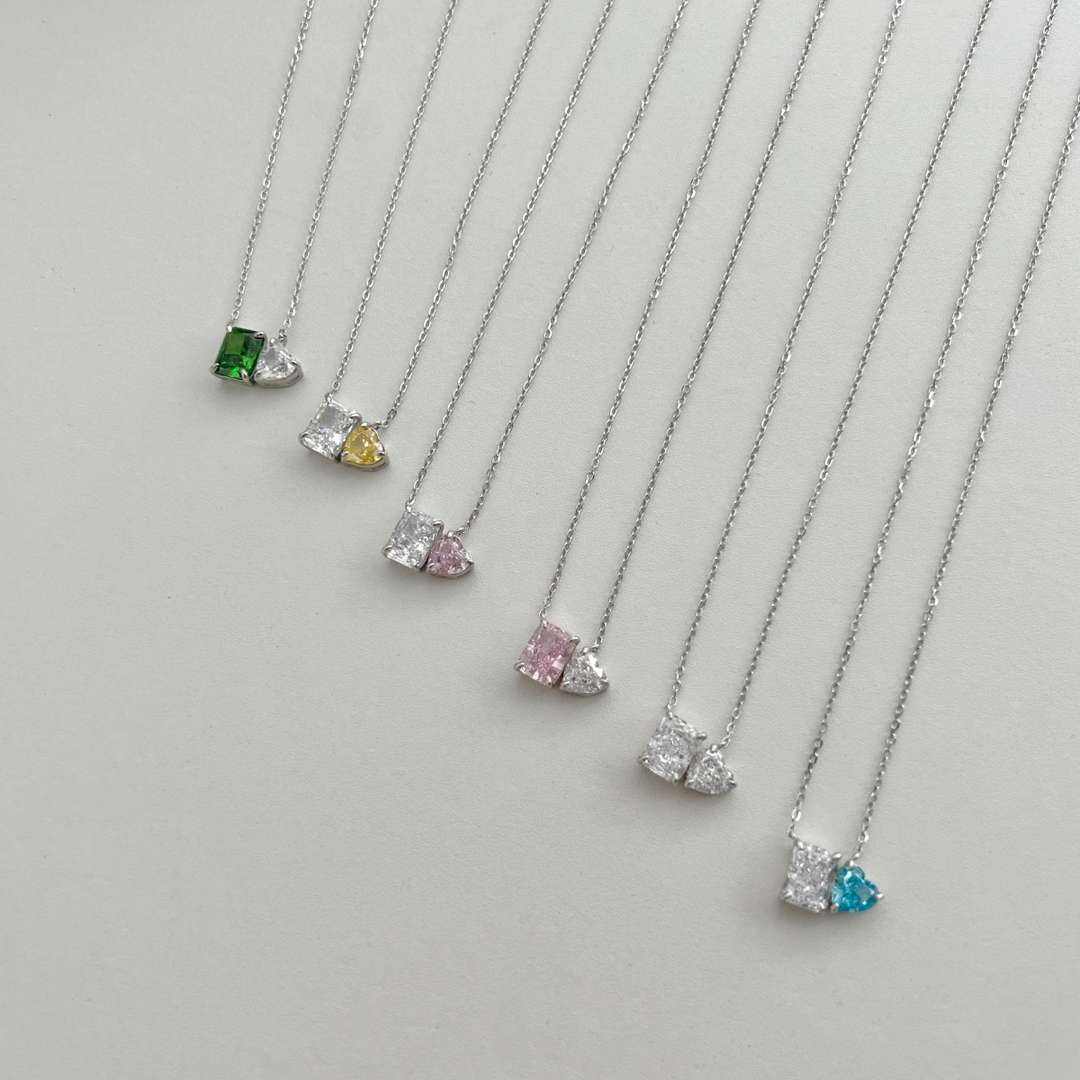 [Lumi Jewelry]Dazzling Square & Heart Shape Necklace