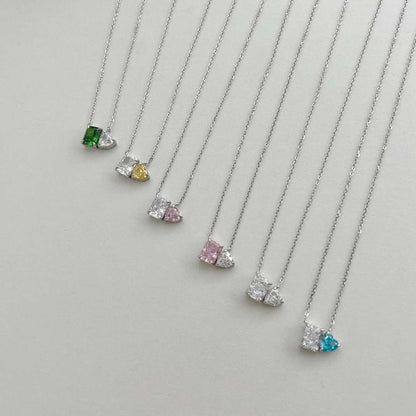 [Lumi Jewelry]Dazzling Square & Heart Shape Necklace
