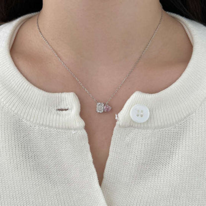 [Lumi Jewelry]Dazzling Square & Heart Shape Necklace