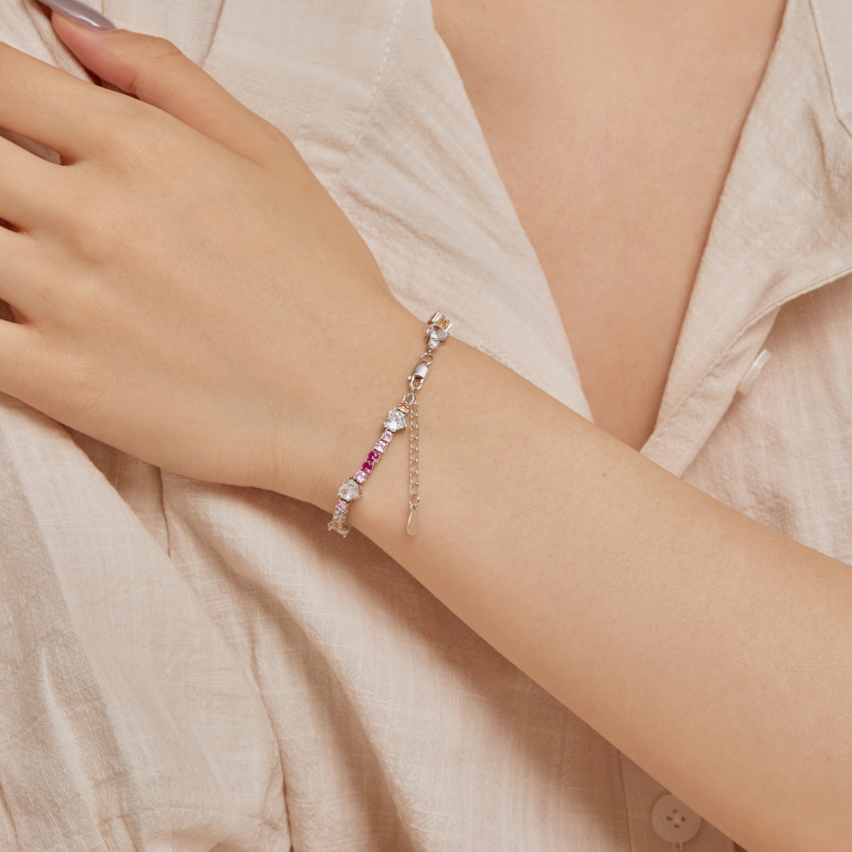 [Lumi Jewelry]Romantic Heart Shape Round Cut Lover Bracelet