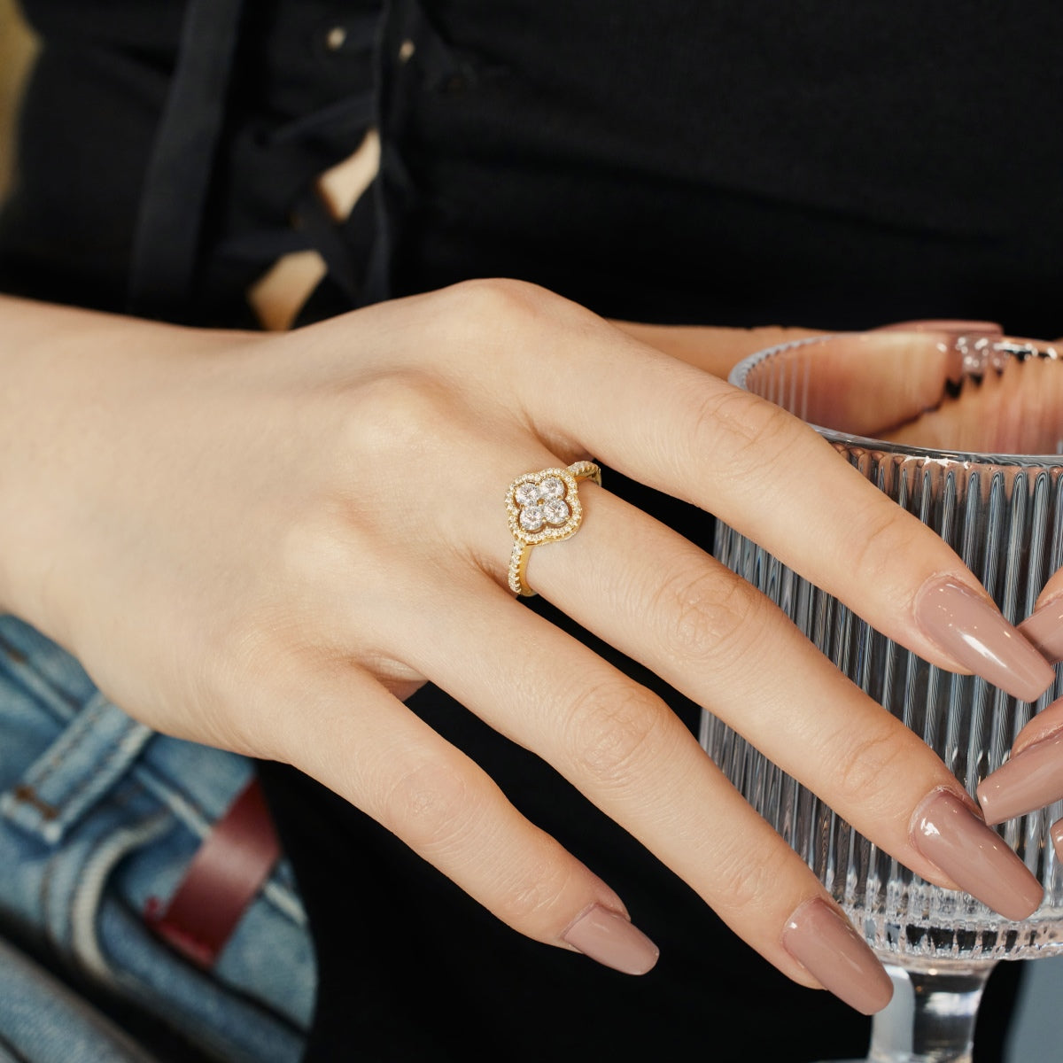 [Lumi Jewelry]Four Leaf Clover Flower Design Ring