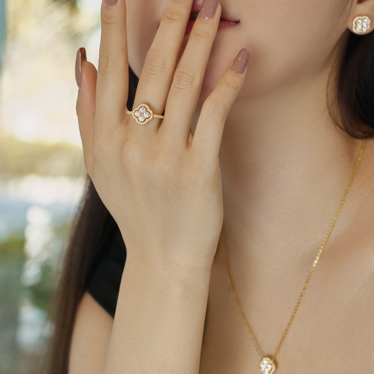 [Lumi Jewelry]Four Leaf Clover Flower Design Ring