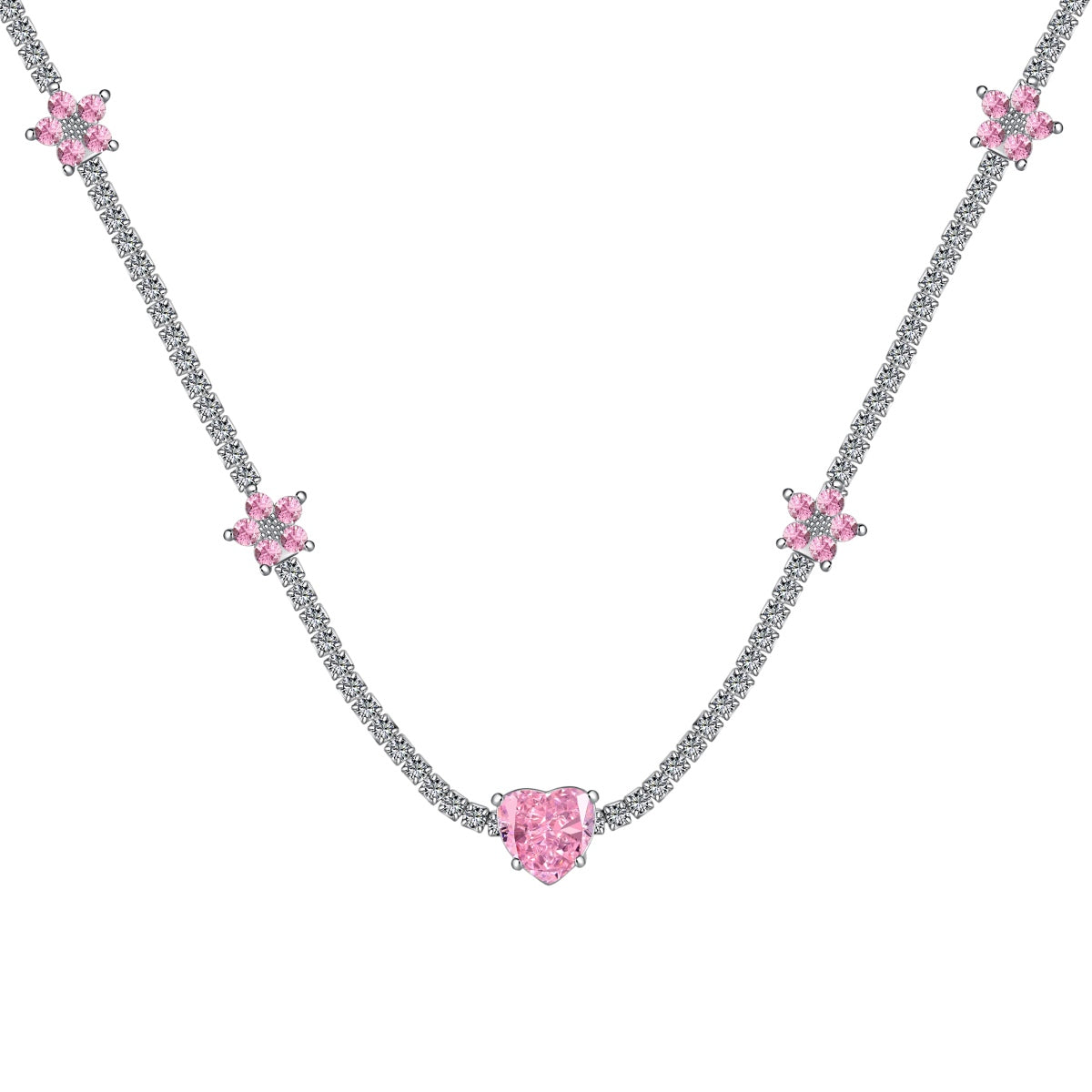 [Lumi Jewelry]Dazzling Pink Heart Flower Necklace