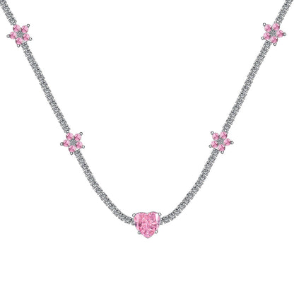 [Lumi Jewelry]Dazzling Pink Heart Flower Necklace