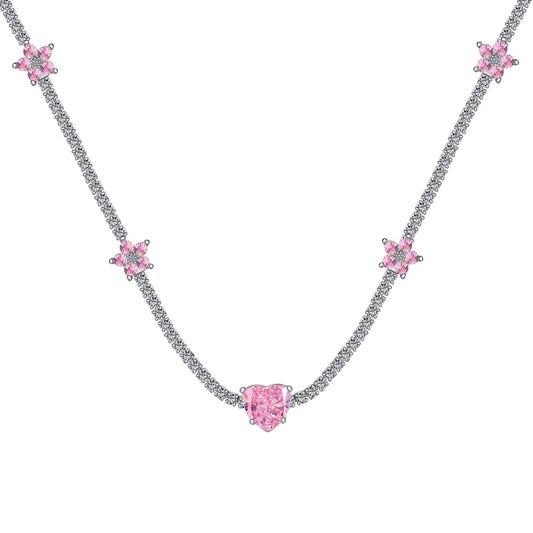 [Lumi Jewelry]Dazzling Pink Heart Flower Necklace