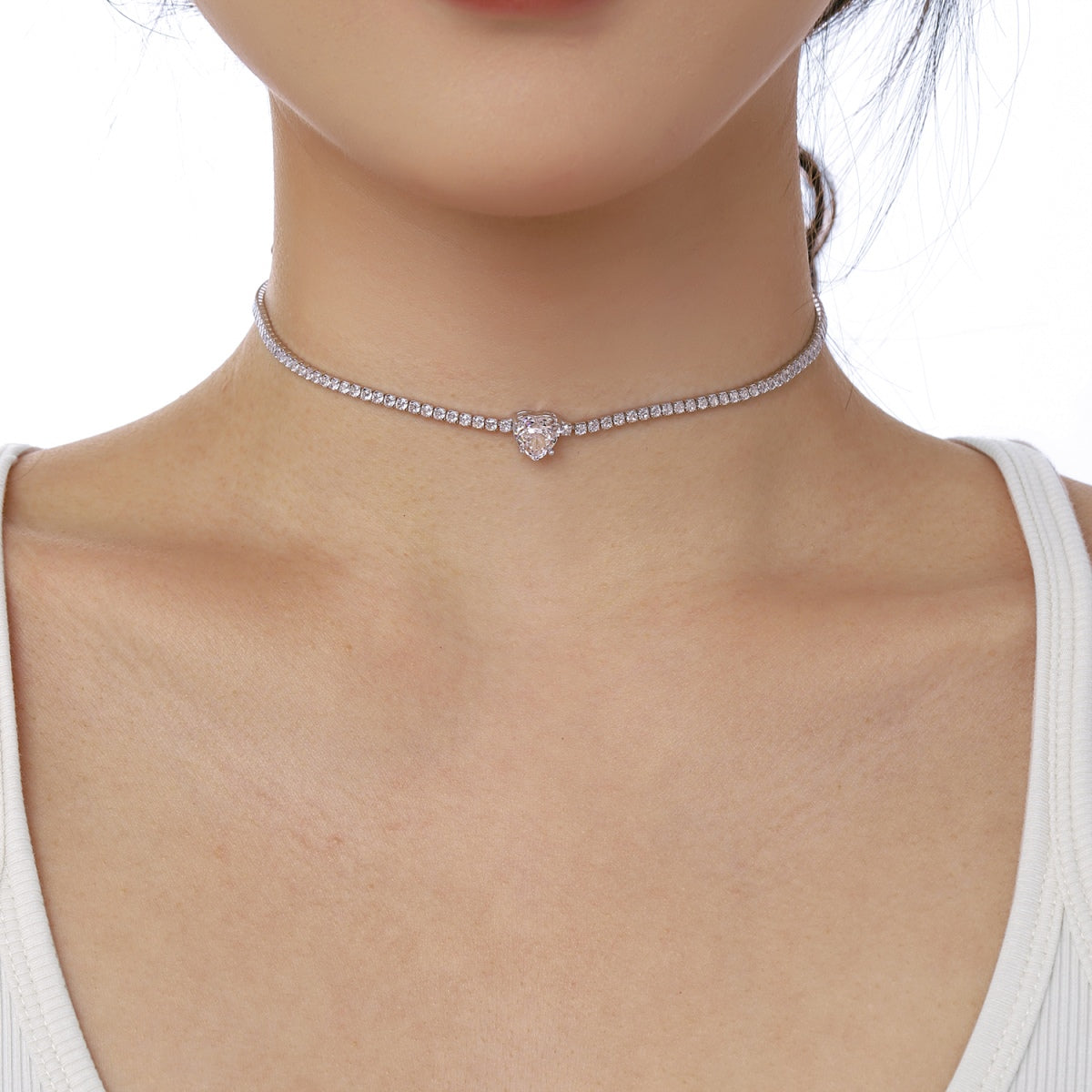 [Lumi Jewelry]2.0 Carat Sparkling Tennis Heart Cut Necklace