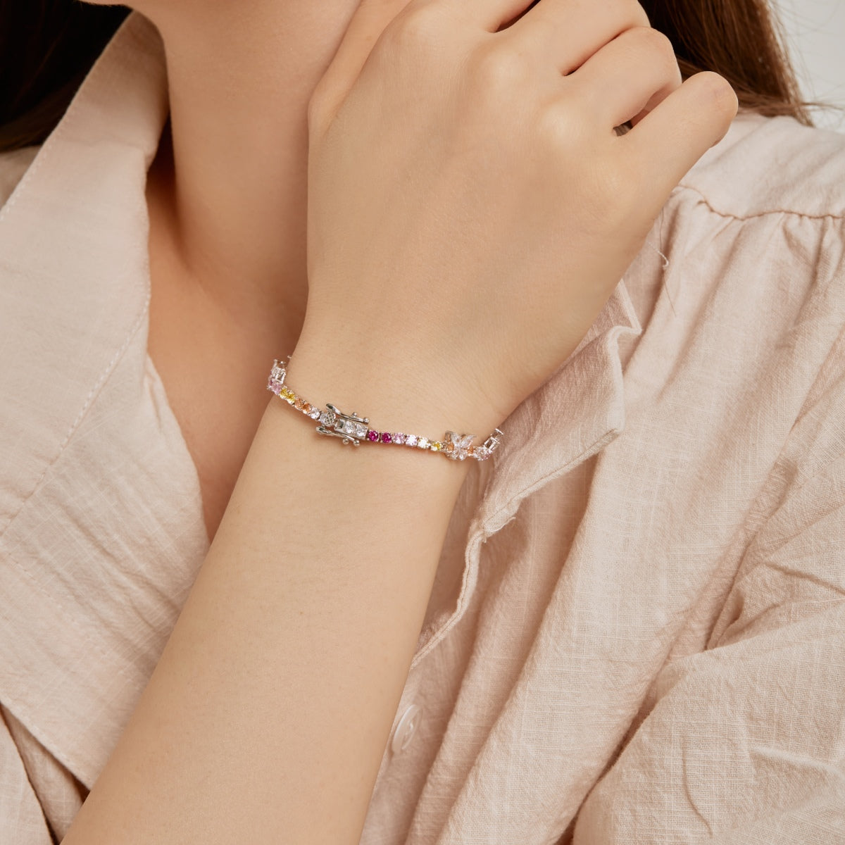 [Lumi Jewelry]Ornate Colorful Butterfly Shape Round Cut Daily Bracelet