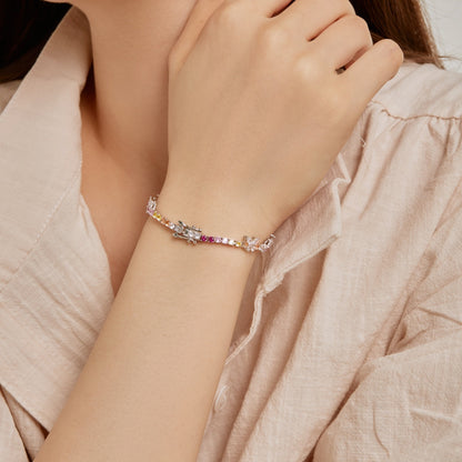 [Lumi Jewelry]Ornate Colorful Butterfly Shape Round Cut Daily Bracelet