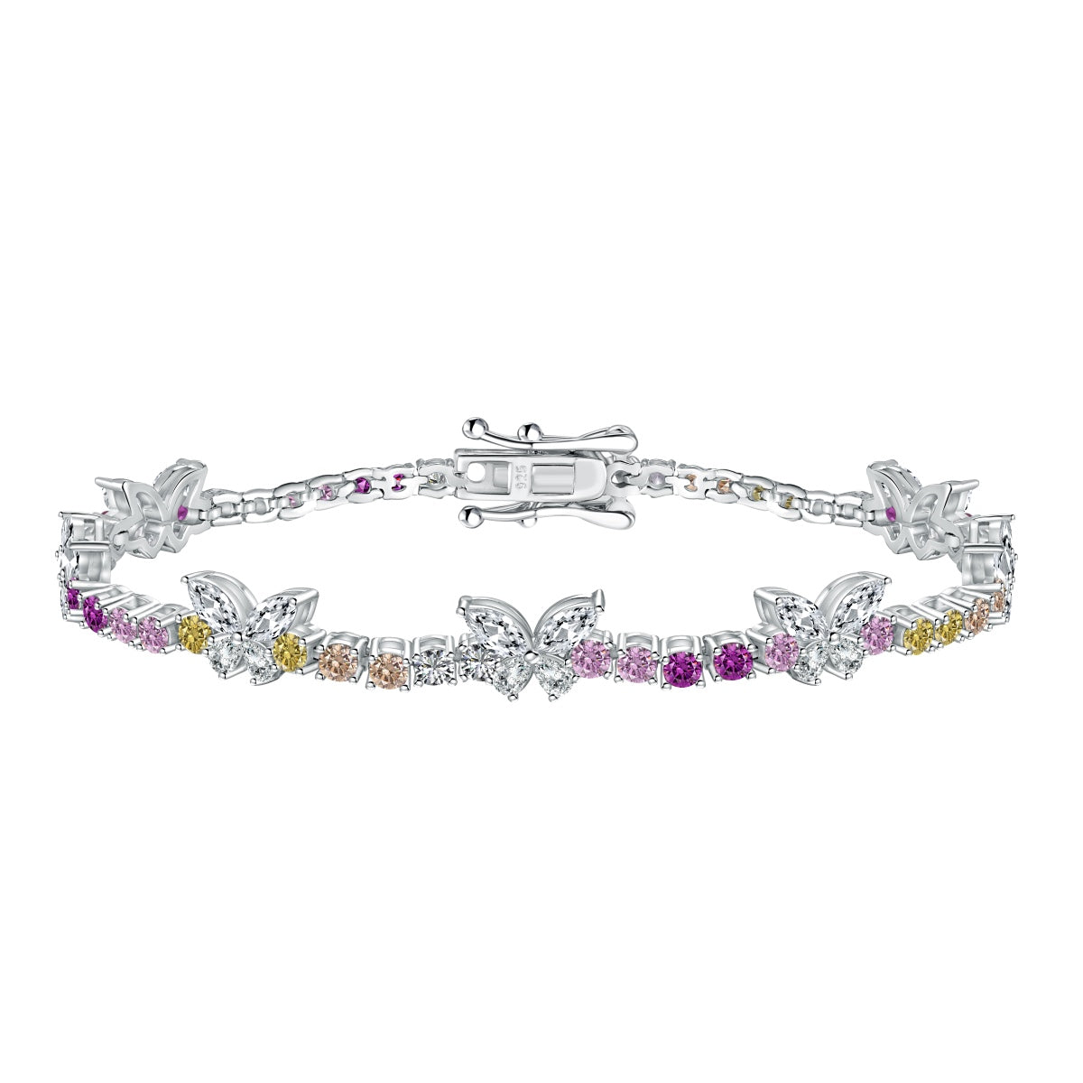 [Lumi Jewelry]Ornate Colorful Butterfly Shape Round Cut Daily Bracelet