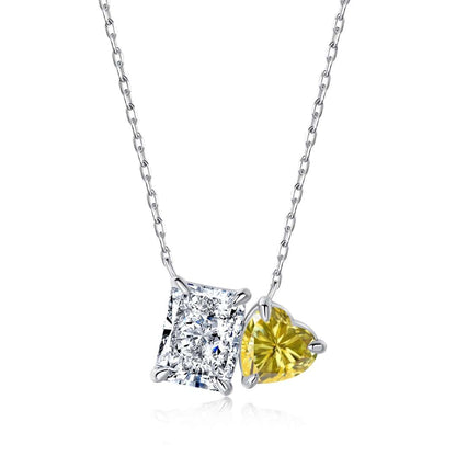 [Lumi Jewelry]Dazzling Square & Heart Shape Necklace