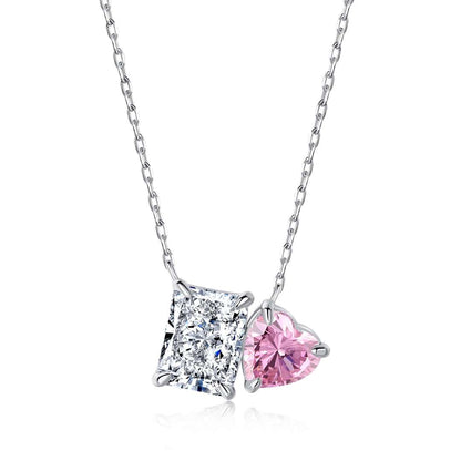[Lumi Jewelry]Dazzling Square & Heart Shape Necklace