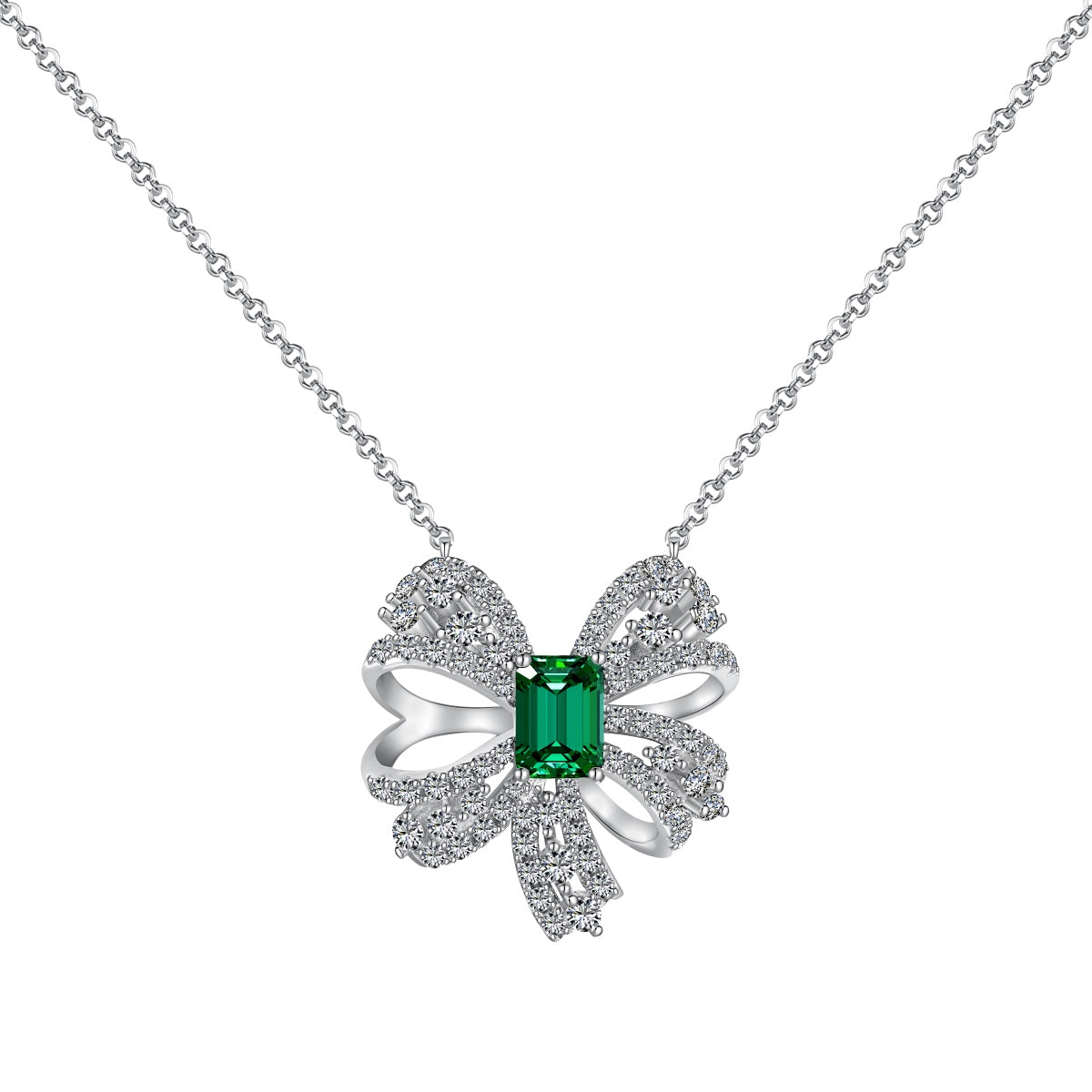 [Lumi Jewelry]Luxurious Flower Shape Emerald Cut Necklace