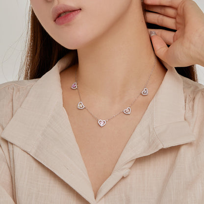 [Lumi Jewelry]Sparkling Five Heart Necklace