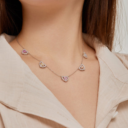 [Lumi Jewelry]Sparkling Five Heart Necklace