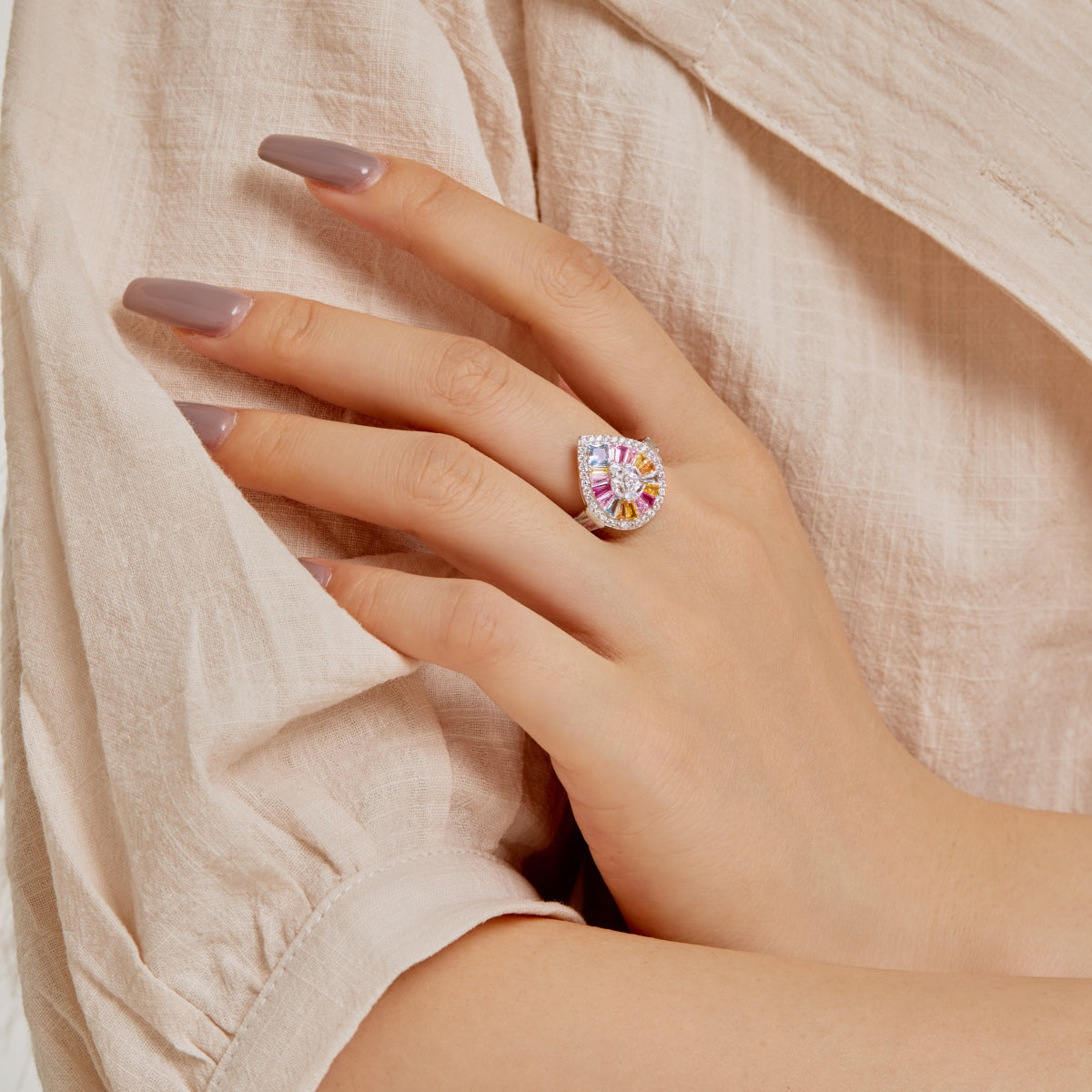 [Lumi Jewelry]Elegant Colorful Water Drop Shape Banquet Ring
