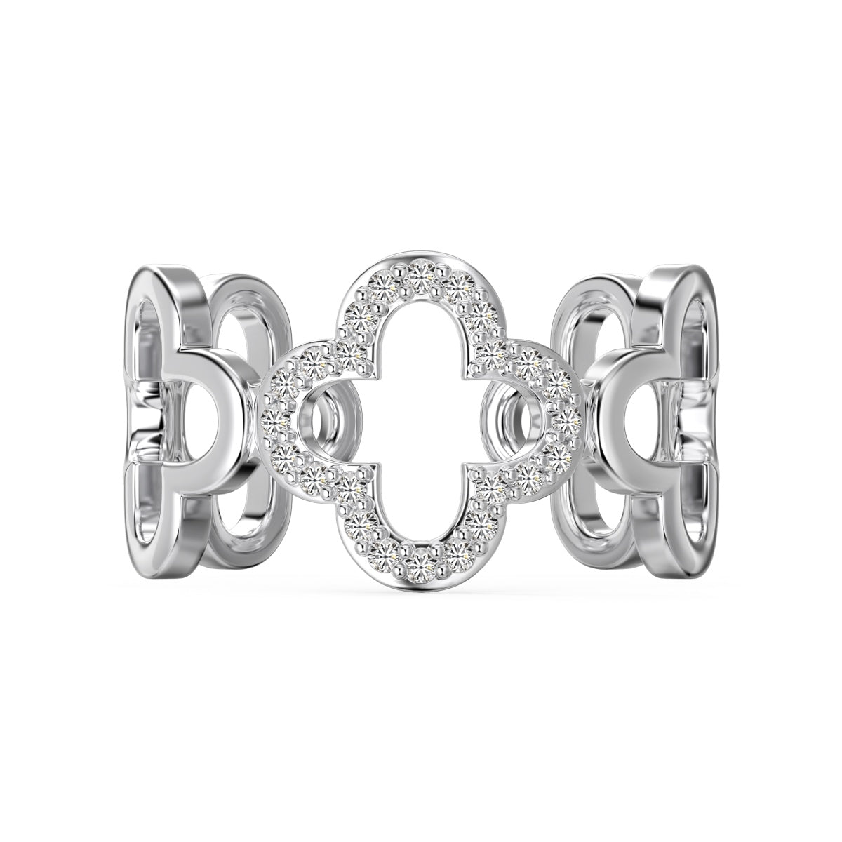 [Lumi Jewelry]Hollow Design Four-Leaf Clover Flower Shape Ring