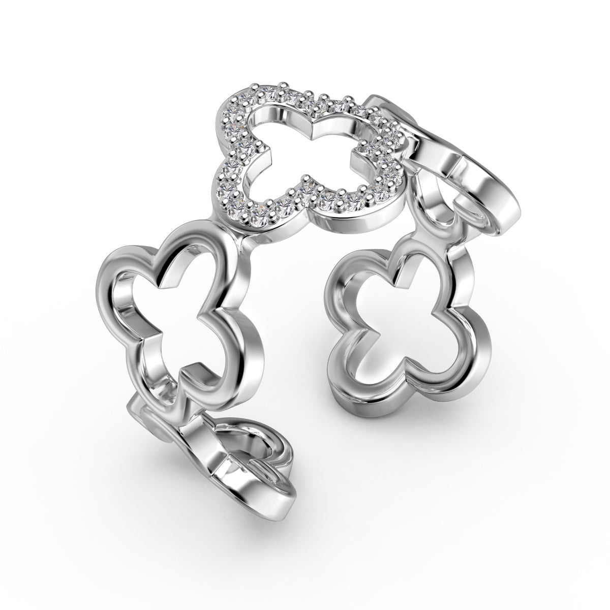 [Lumi Jewelry]Hollow Design Four-Leaf Clover Flower Shape Ring