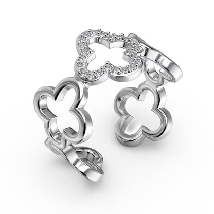 [Lumi Jewelry]Hollow Design Four-Leaf Clover Flower Shape Ring