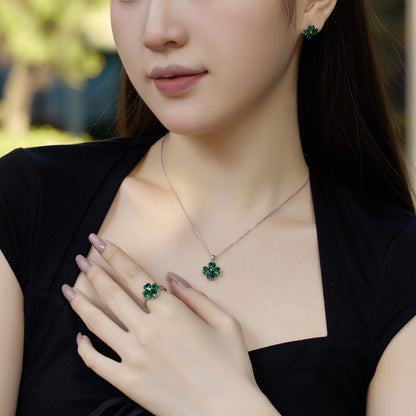 [Lumi Jewelry]Heart-shaped Four-Leaf Clover Ball Ring