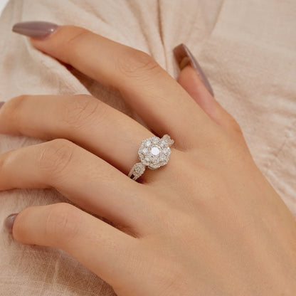 [Lumi Jewelry]Delicate Colorful Round Cut Flower Shape Wedding Ring