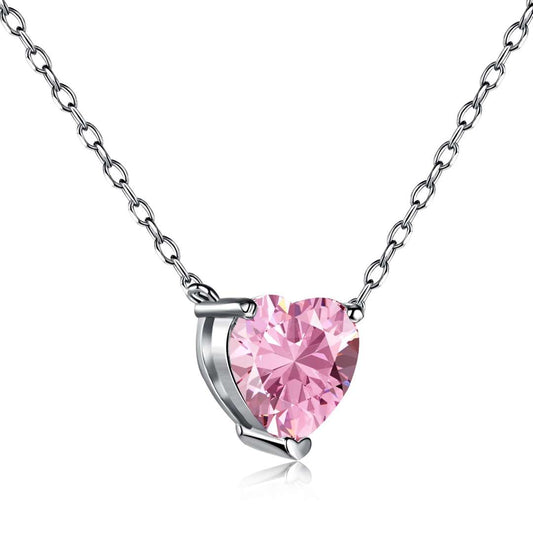[Lumi Jewelry]Heart Shape Main Stone Pendant Collarbone Necklace