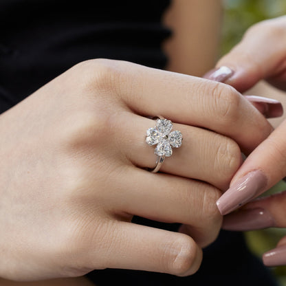 [Lumi Jewelry]Heart-shaped Four-Leaf Clover Ball Ring
