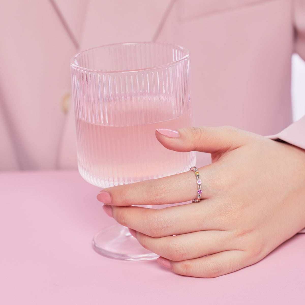[Lumi Jewelry]Sparkling Colorful Round Cut Tennis Ring