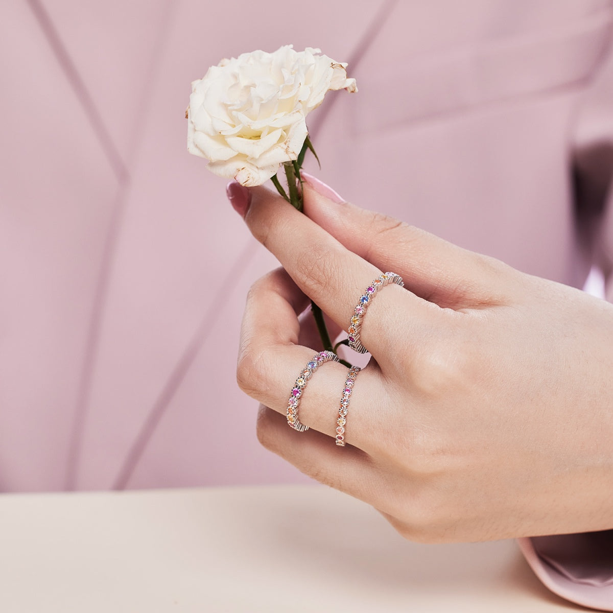 [Lumi Jewelry]Sparkling Colorful Round Cut Tennis Ring