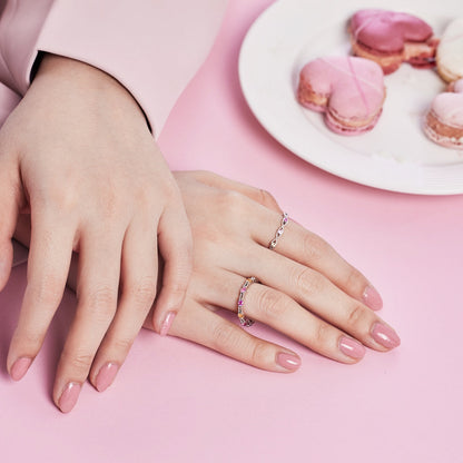 [Lumi Jewelry]Sparkling Colorful Round Cut Tennis Ring