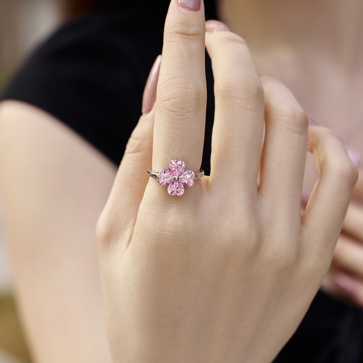 [Lumi Jewelry]Heart-shaped Four-Leaf Clover Ball Ring