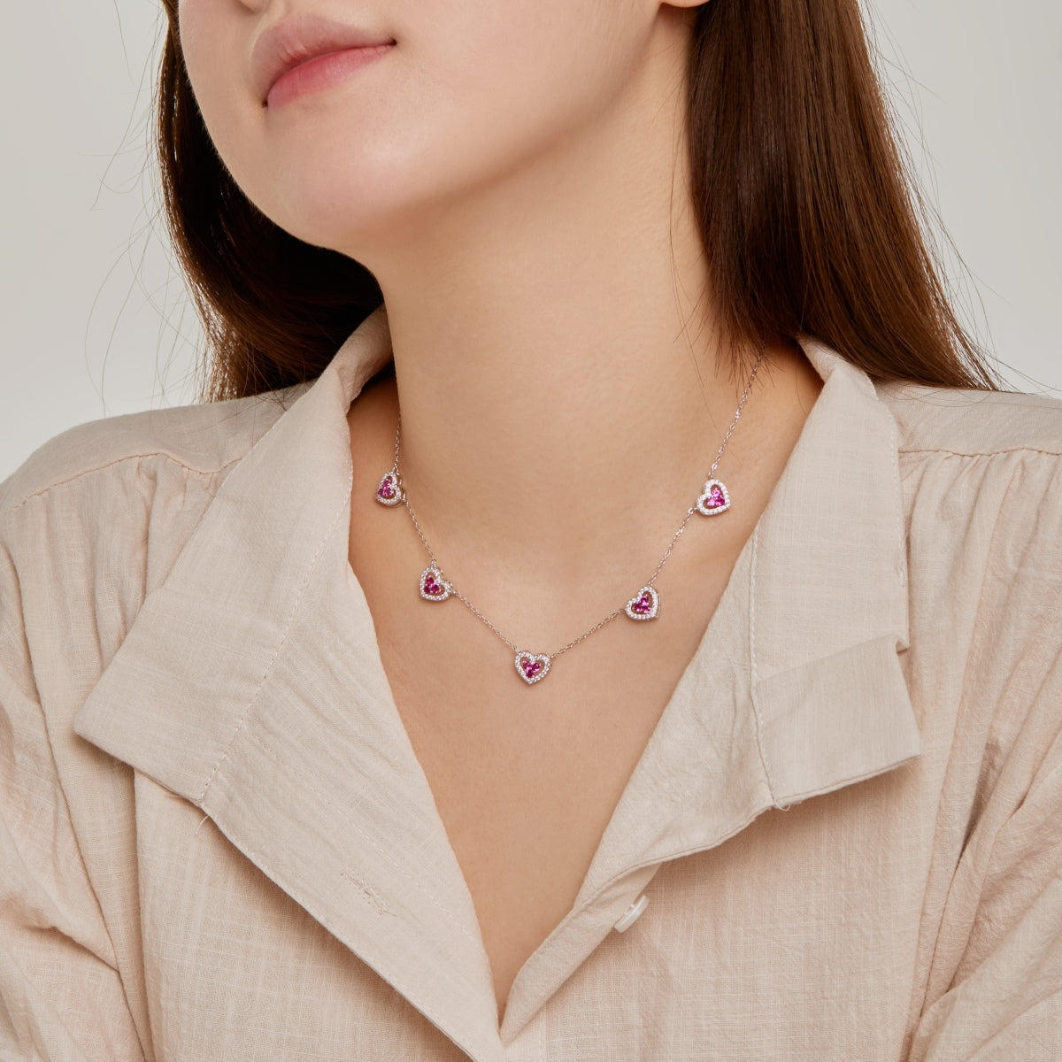 [Lumi Jewelry]Sparkling Five Heart Necklace