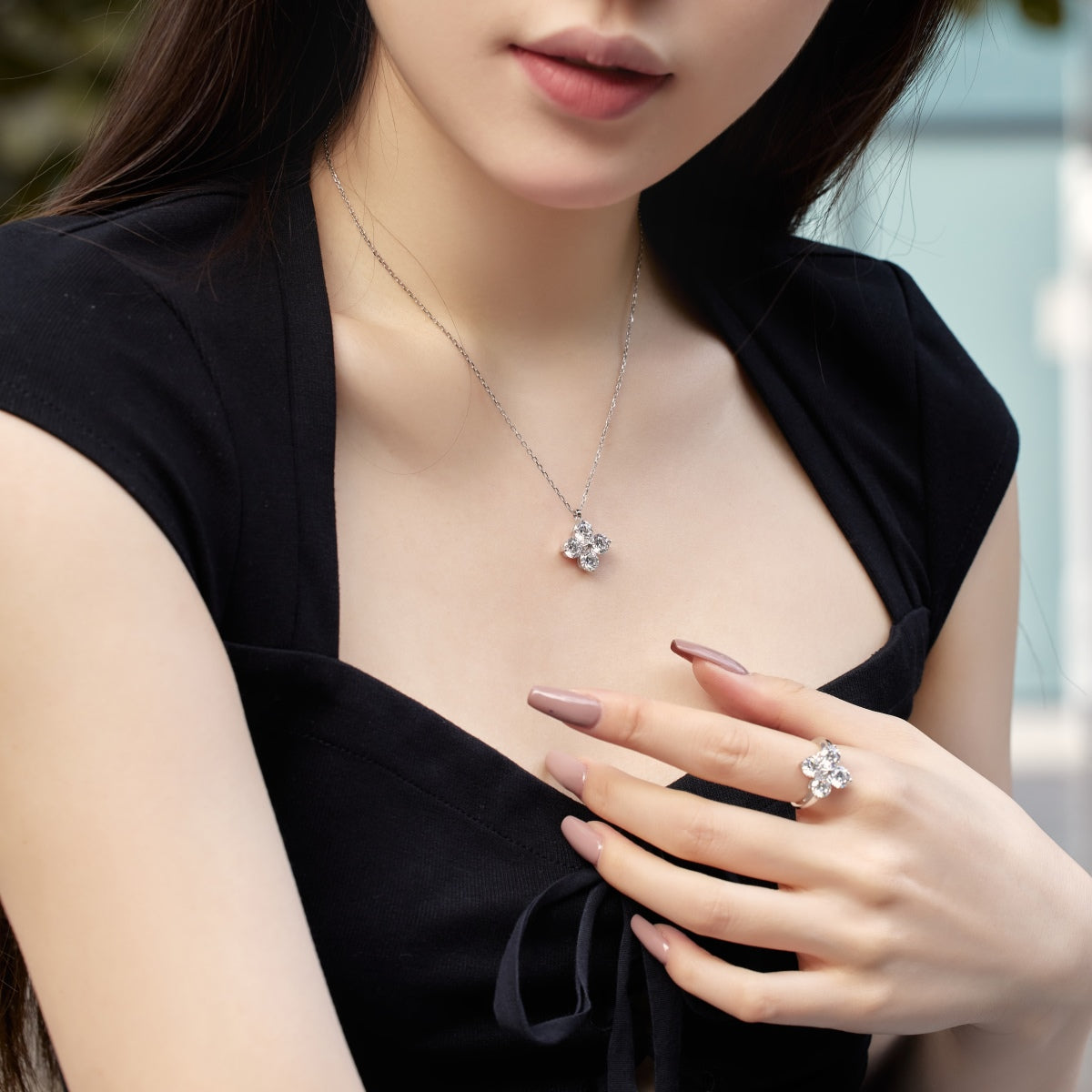 [Lumi Jewelry]Four-Leaf Clover And Eight-Pointed Star Necklace