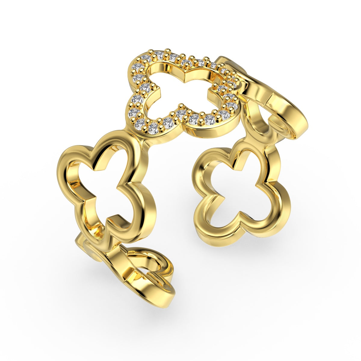 [Lumi Jewelry]Hollow Design Four-Leaf Clover Flower Shape Ring