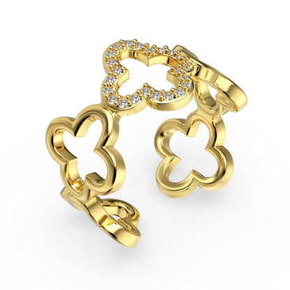 [Lumi Jewelry]Hollow Design Four-Leaf Clover Flower Shape Ring