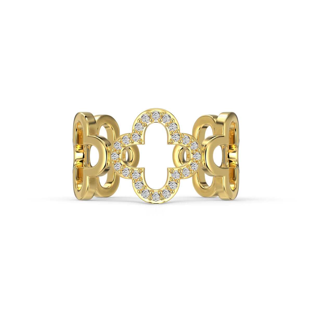 [Lumi Jewelry]Hollow Design Four-Leaf Clover Flower Shape Ring