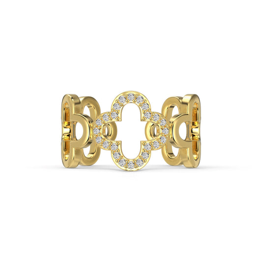 [Lumi Jewelry]Hollow Design Four-Leaf Clover Flower Shape Ring