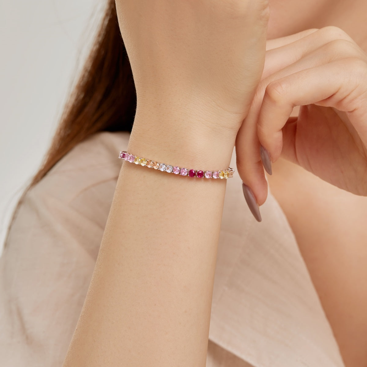 [Lumi Jewelry]Radiant Colorful Round Cut Tennis Bracelet