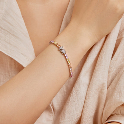 [Lumi Jewelry]Radiant Colorful Round Cut Tennis Bracelet
