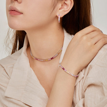 [Lumi Jewelry]Radiant Colorful Round Cut Tennis Bracelet