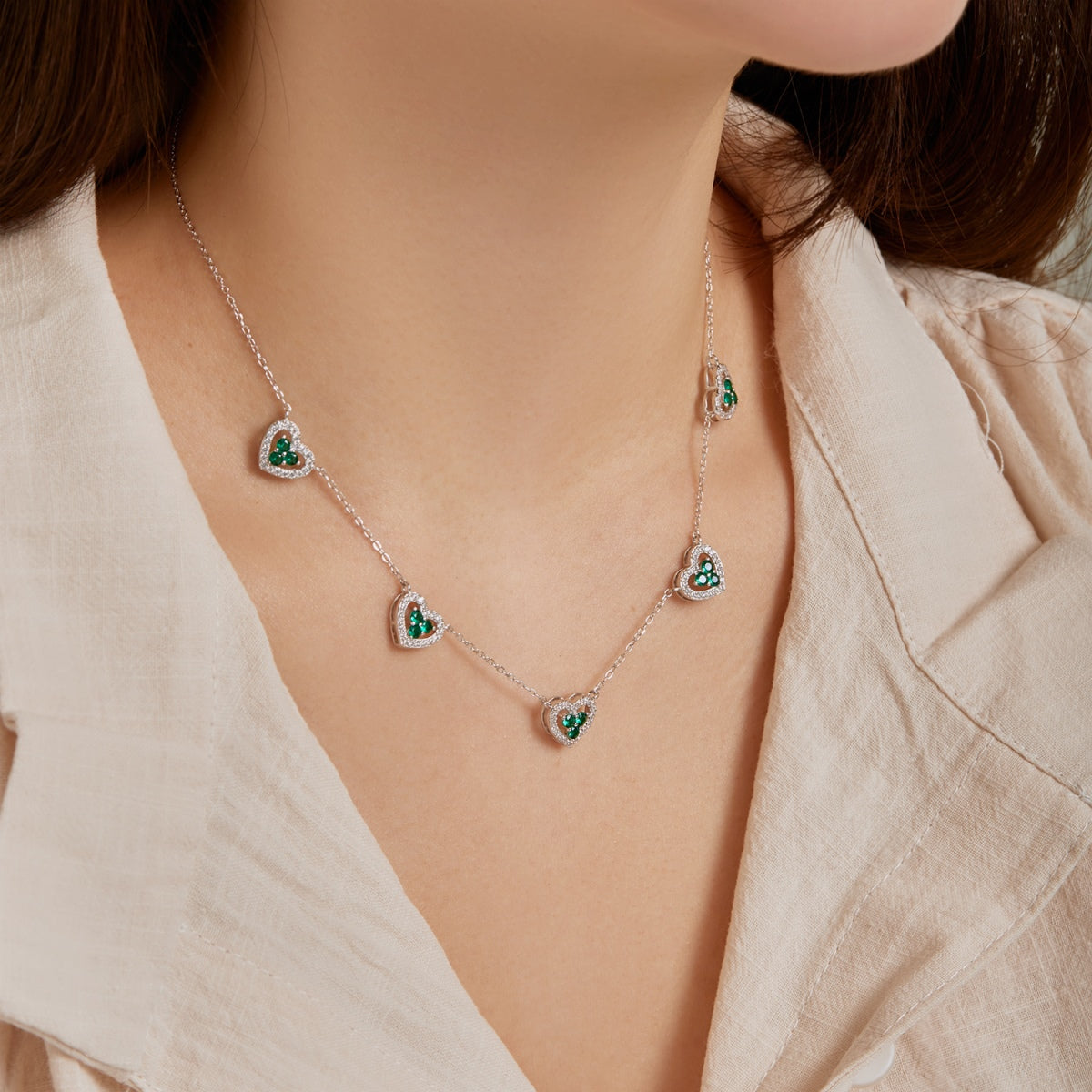 [Lumi Jewelry]Sparkling Five Heart Necklace