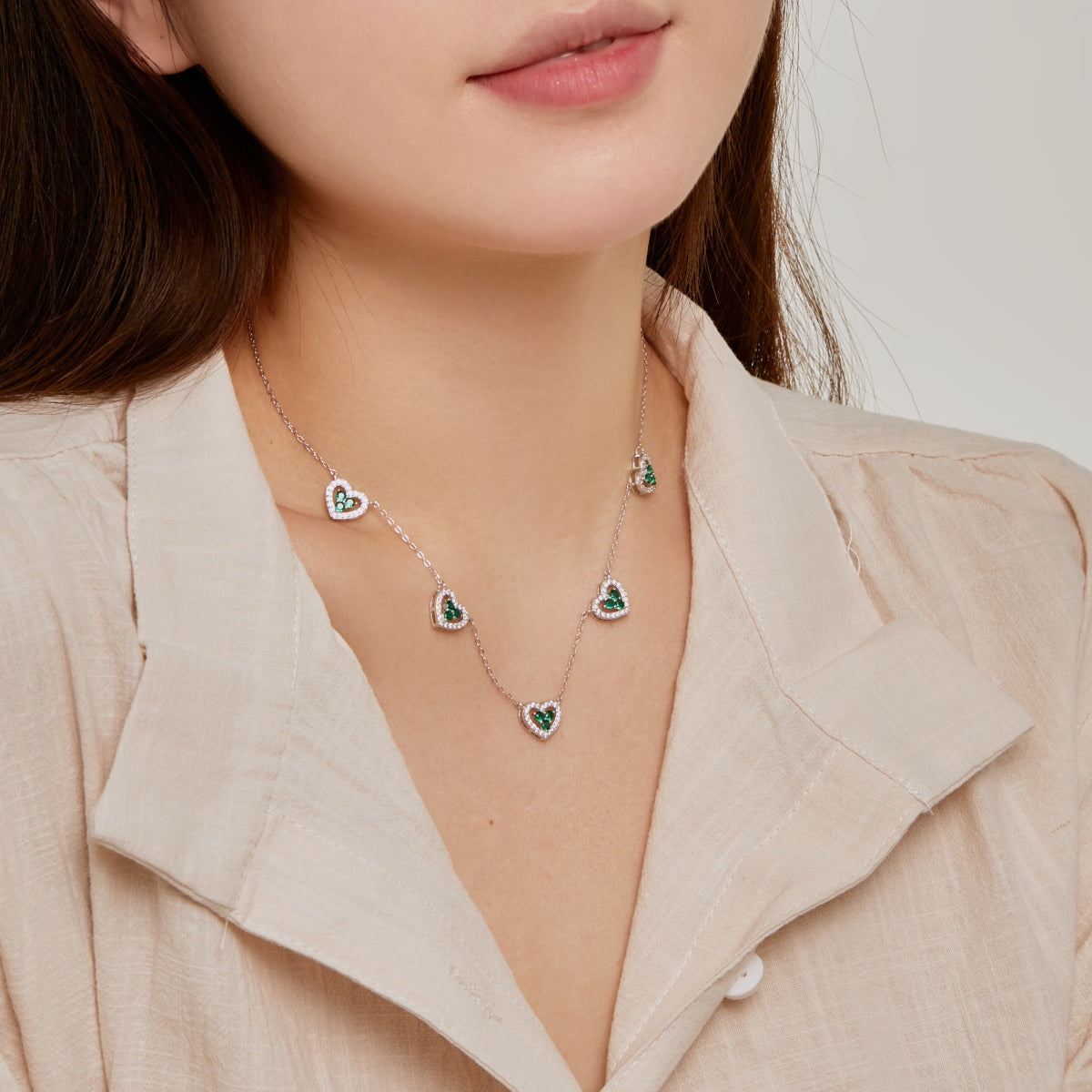[Lumi Jewelry]Sparkling Five Heart Necklace