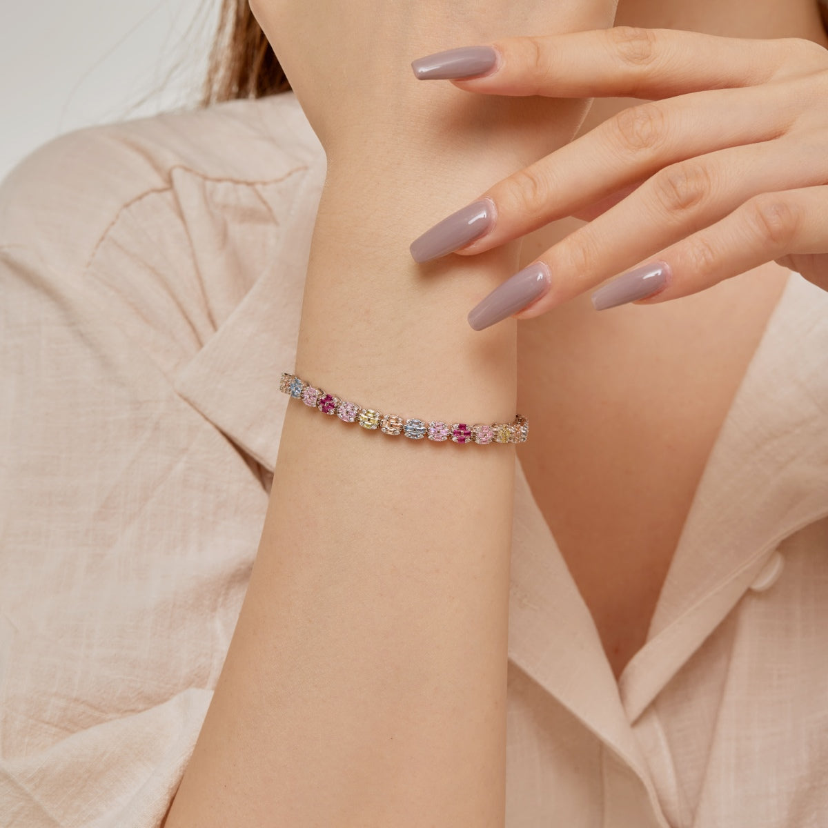[Lumi Jewelry]Delicate Colorful Emerald Cut Daily Bracelet