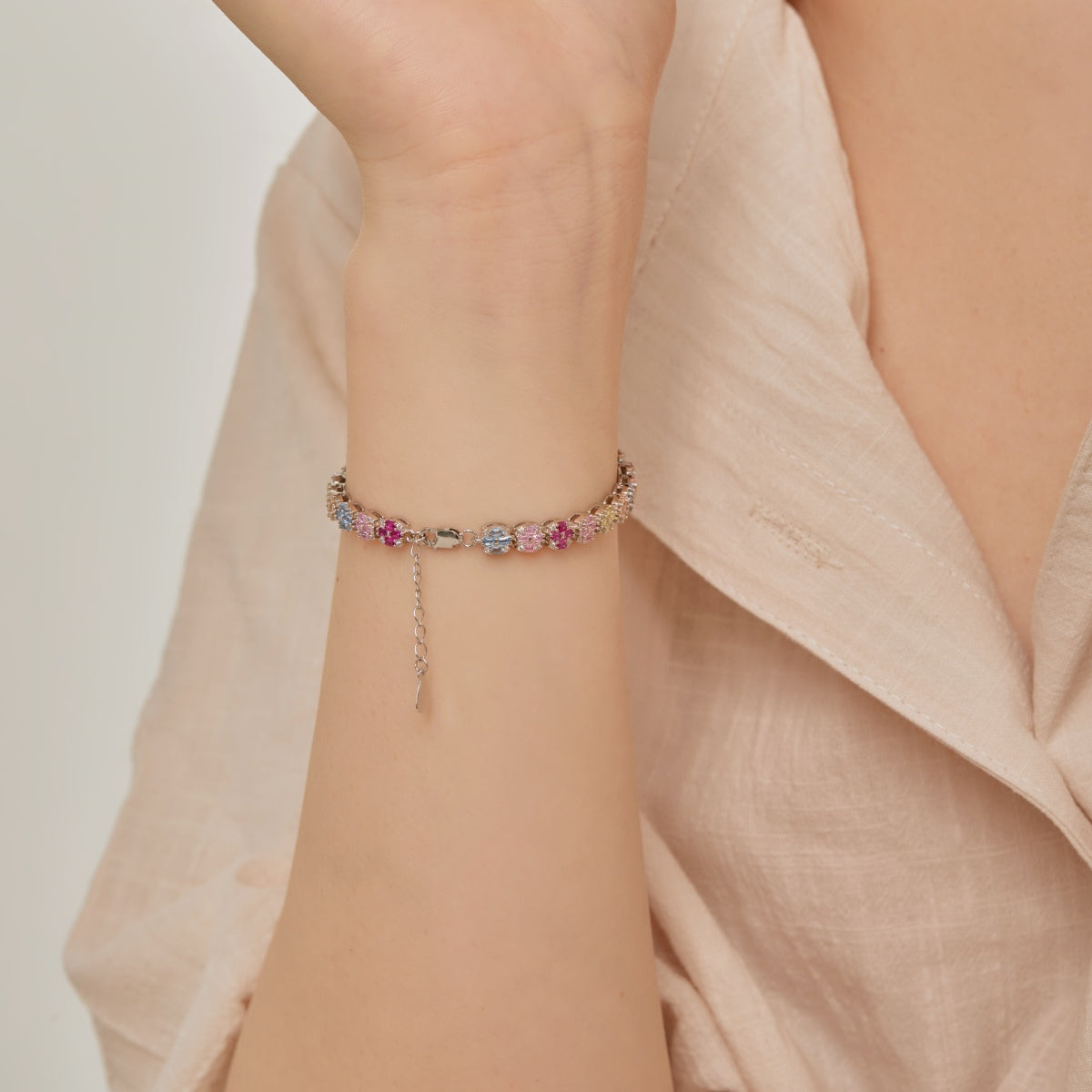 [Lumi Jewelry]Delicate Colorful Emerald Cut Daily Bracelet
