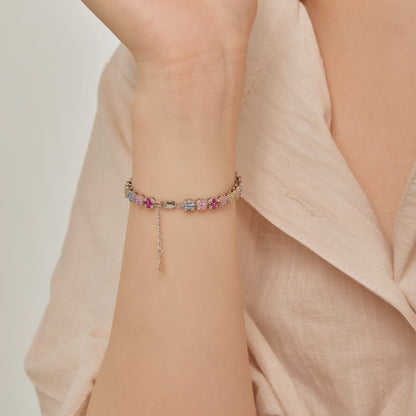 [Lumi Jewelry]Delicate Colorful Emerald Cut Daily Bracelet